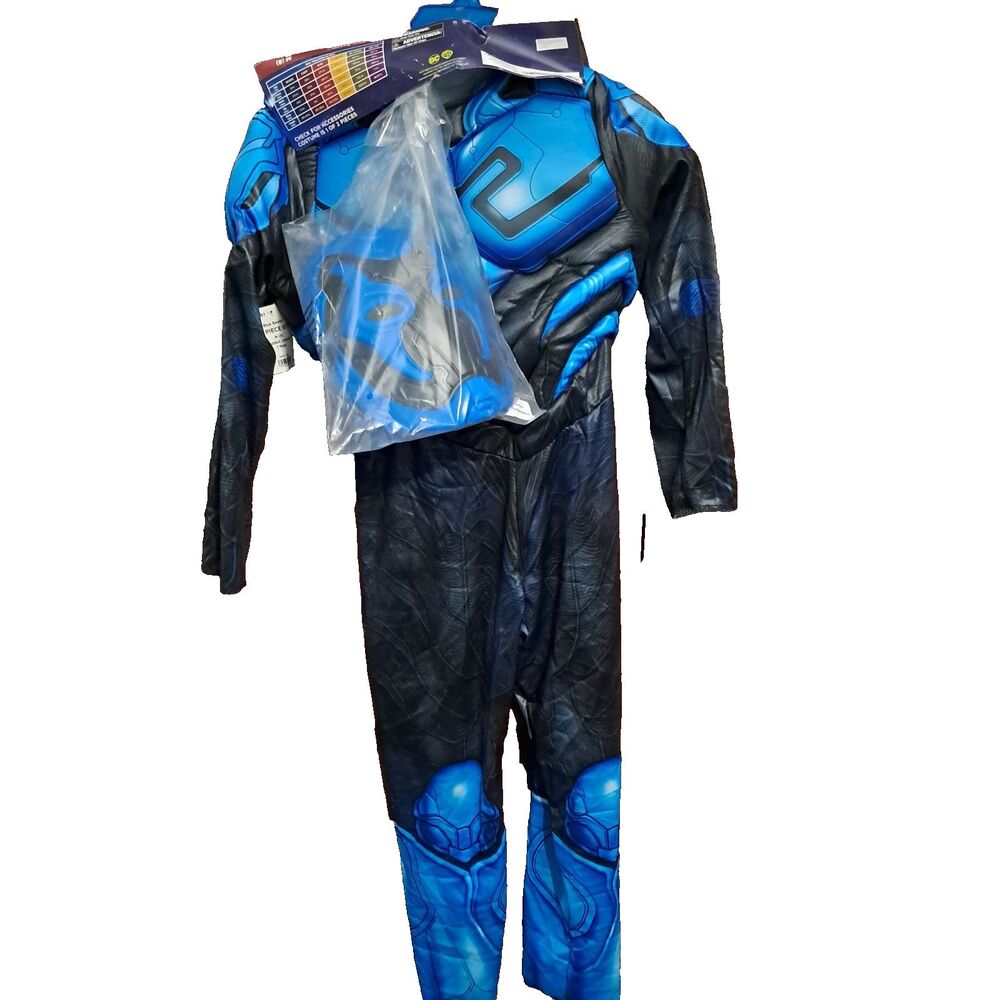 DC Blue Beetle Halloween Costume Medium 8 Kids Jumpsuit Mask Comic Book Hero